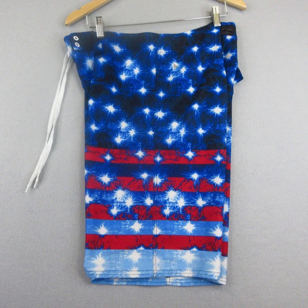 Burnside Board Shorts Mens 34 Red White Blue Stars Stripes 4th of July Swim Surf